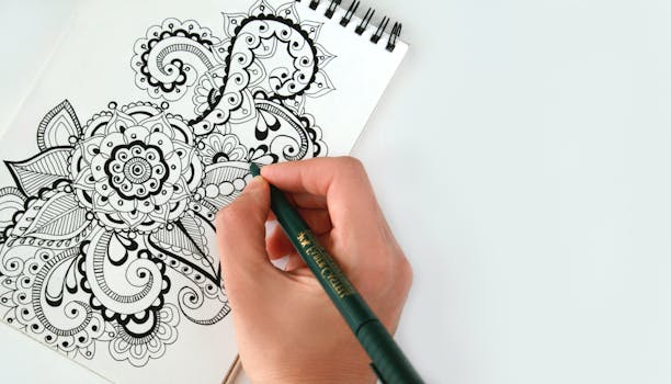 Person Holding Black Pen Sketching Flower